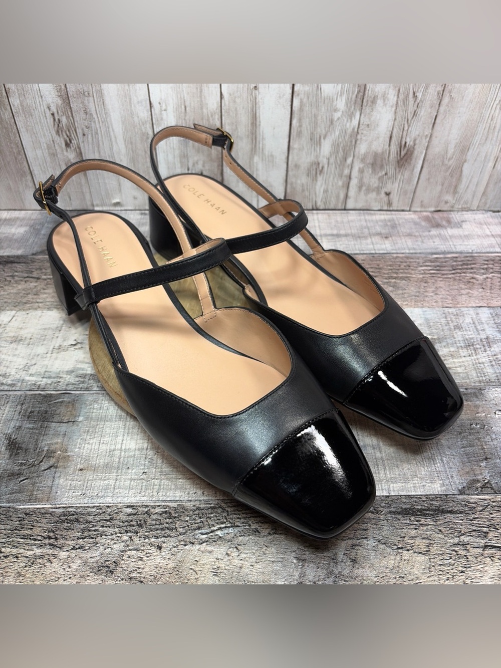 Cole Haan Pella Women's Black Leather Block Heel Slingback Shoes Size 11